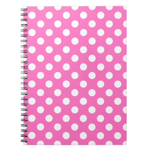 White polka dots on pink notebook (Front)