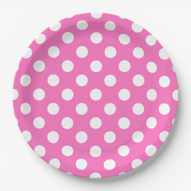White polka dots on pink paper plate (Front)
