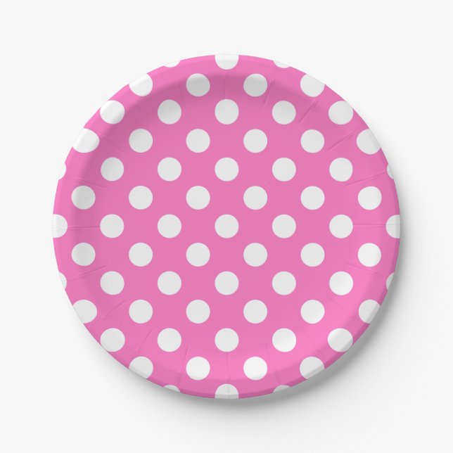 White polka dots on pink paper plate (Front)
