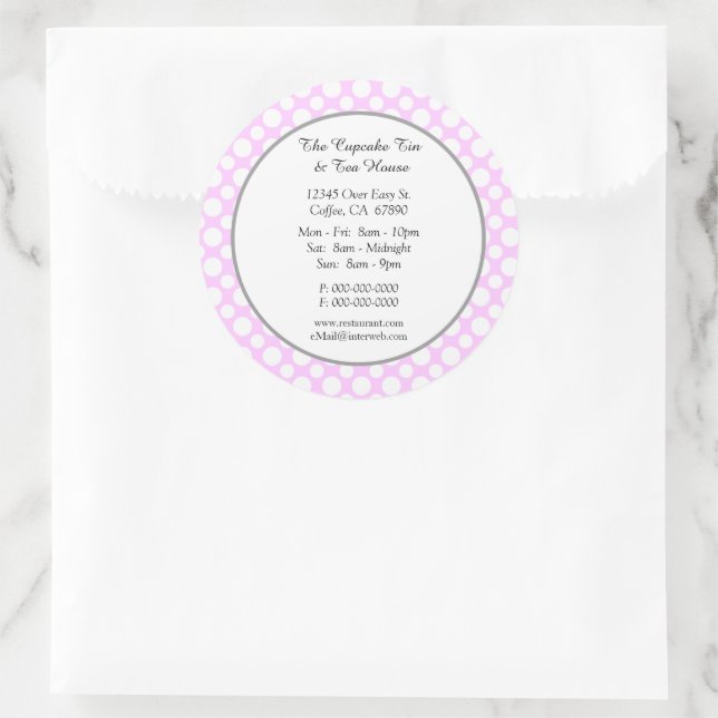 White Polka Dots on Pink Small Business Custom Classic Round Sticker (Bag)