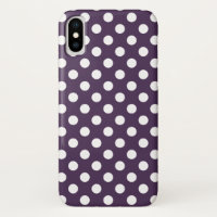 White polka dots on plum purple
