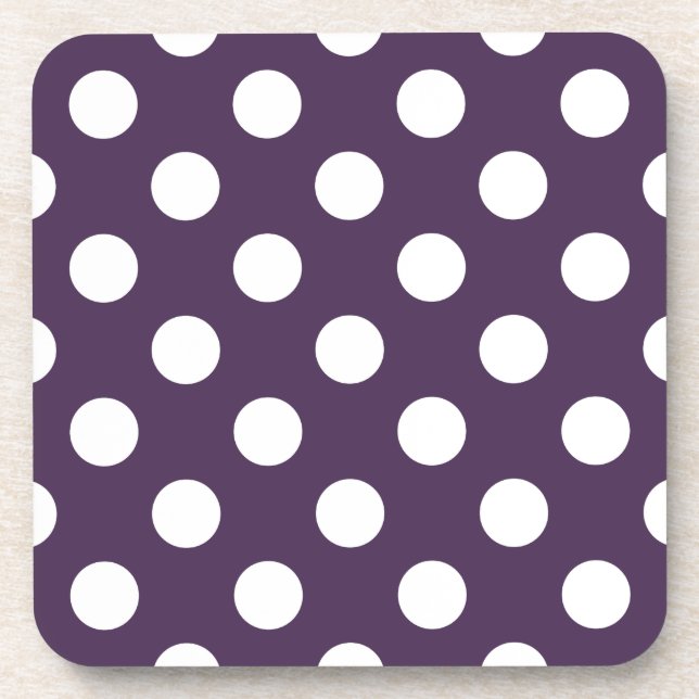 White polka dots on plum purple coaster (Front)