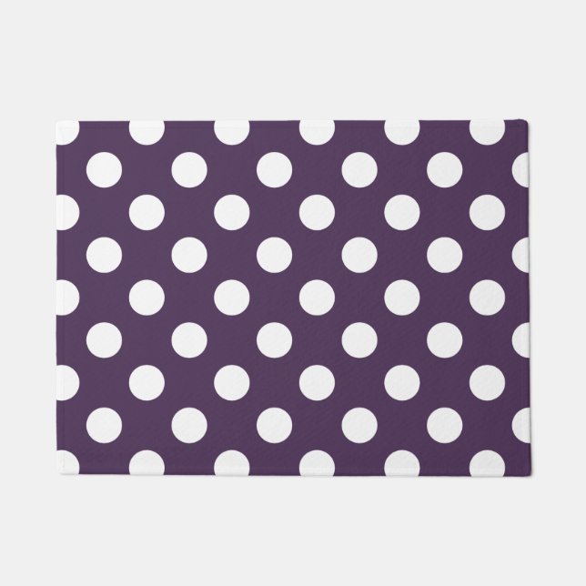 White polka dots on plum purple doormat (Front)