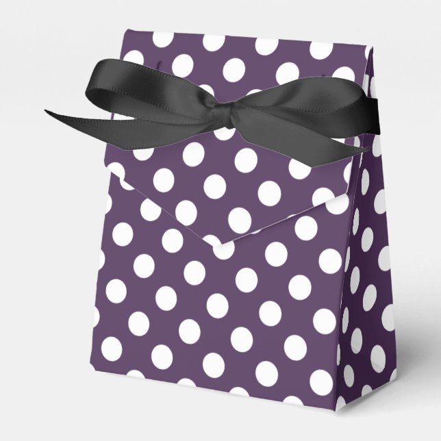 White polka dots on plum purple favour box (Front Side)