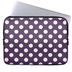 White polka dots on plum purple laptop sleeve