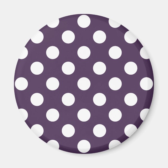 White polka dots on plum purple magnet (Front)