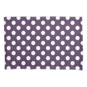 White polka dots on plum purple pillowcase