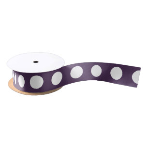 White polka dots on plum purple satin ribbon