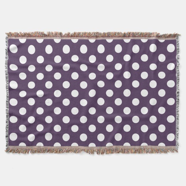 White polka dots on plum purple throw blanket (Front)