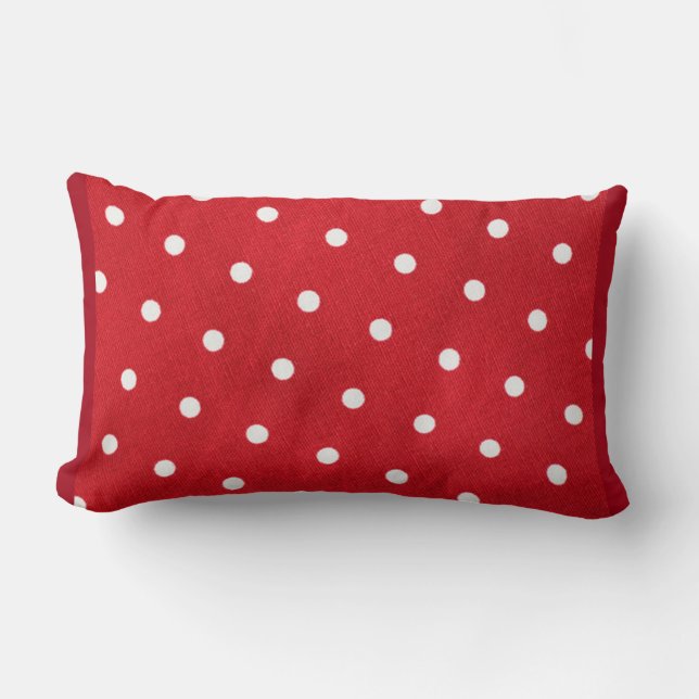 White Polka Dots on Red Background Lumbar Cushion (Front)