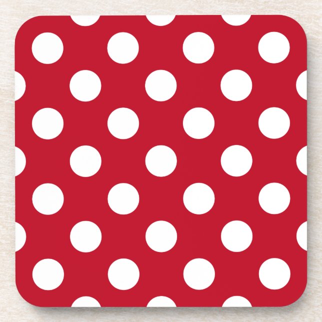 White polka dots on red coaster (Front)