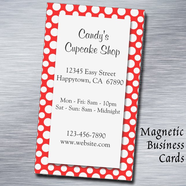 White Polka Dots on Red Custom Business Card (white on red polka-dots business cards)
