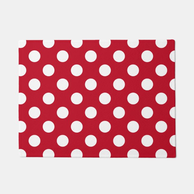 White polka dots on red doormat (Front)