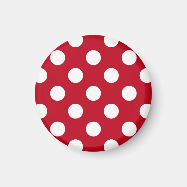 White polka dots on red magnet (Front)