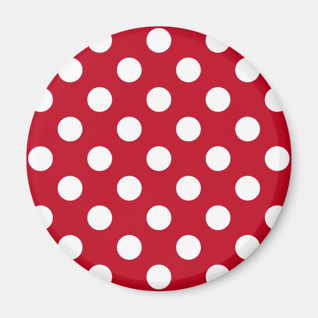 White polka dots on red magnet (Front)