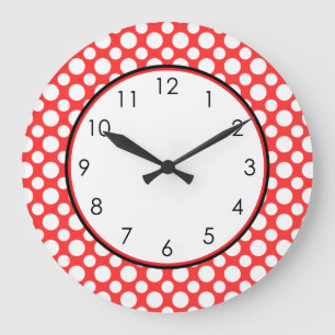 White Polka-Dots on Red With Numbers Clock