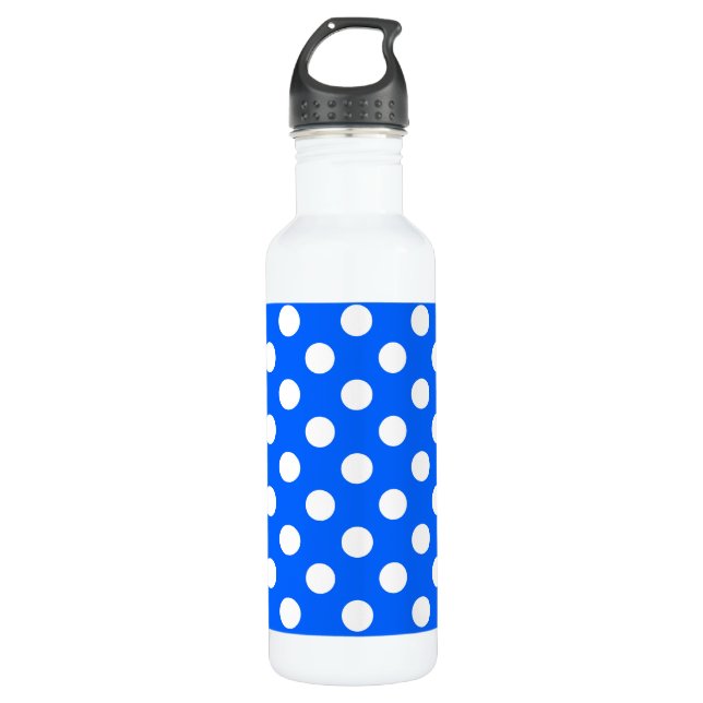 White polka dots on royal blue 710 ml water bottle (Front)