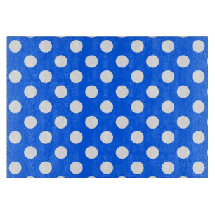 White polka dots on royal blue cutting board