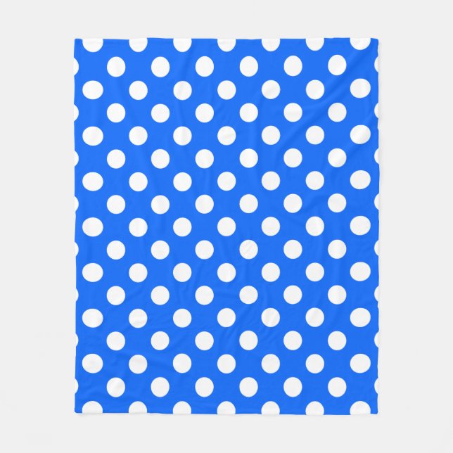 White polka dots on royal blue fleece blanket (Front)