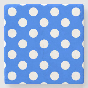White polka dots on royal blue stone coaster
