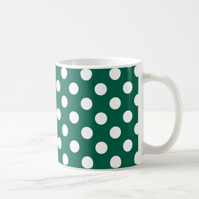 White polka dots on sage green coffee mug (Right)