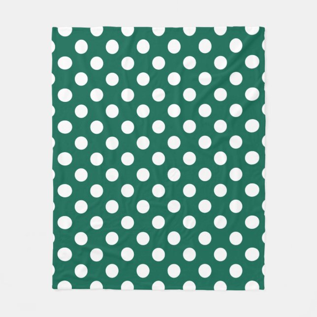 White polka dots on sage green fleece blanket (Front)