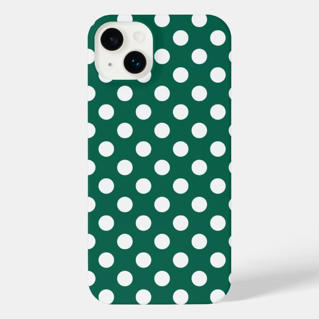 White polka dots on sage green iPhone case (Back)