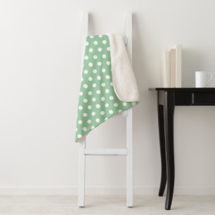 White Polka Dots on Sage Green  Sherpa Blanket