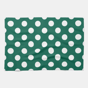 White polka dots on sage green tea towel