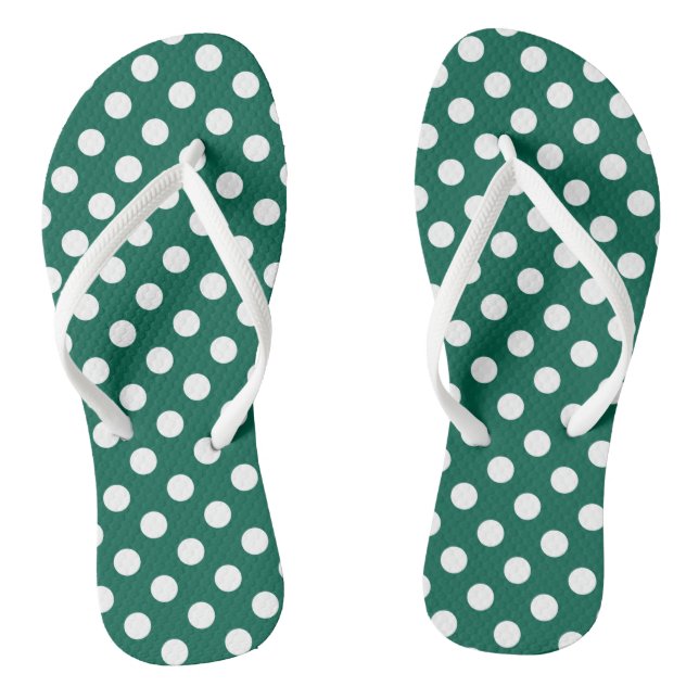 White polka dots on sage green thongs (Footbed)
