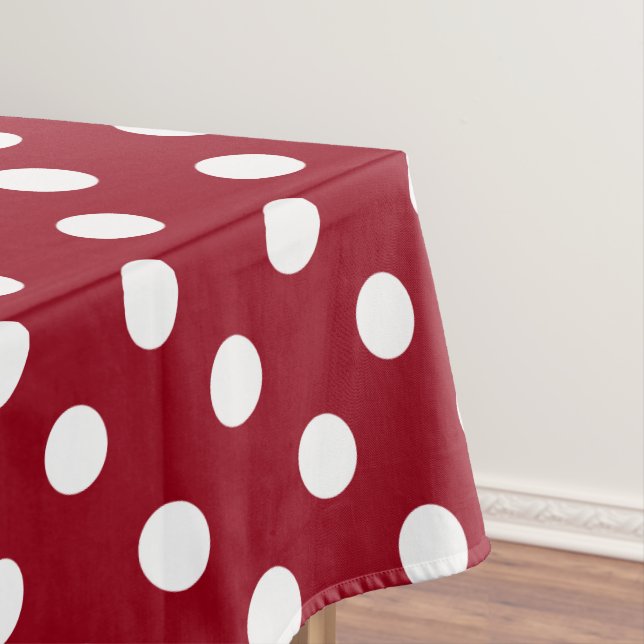 White Polka Dots on School Days Red Tablecloth (In Situ)
