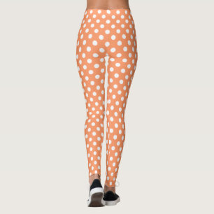 White Polka Dots on Tangerine Orange Leggings