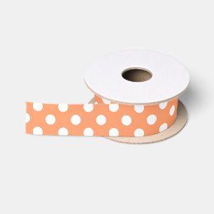 White Polka Dots on Tangerine Orange Satin Ribbon