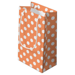 White Polka Dots on Tangerine Orange Small Gift Bag