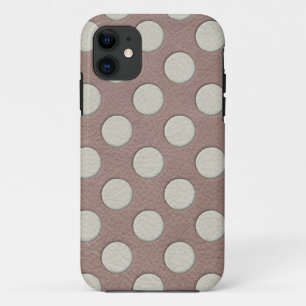 White Polka Dots on Taupe Leather Print iPhone 11 Case