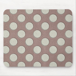 White Polka Dots on Taupe Leather Print Mouse Pad