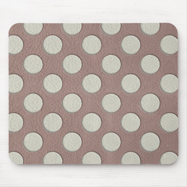 White Polka Dots on Taupe Leather Print Mouse Pad (Front)