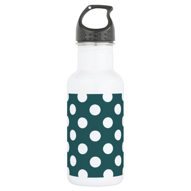 White polka dots on teal 532 ml water bottle (Front)
