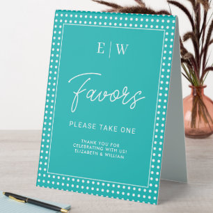 White Polka Dots on Teal background–Photo Wedding