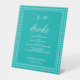 White Polka Dots on Teal background–Photo Wedding Pedestal Sign