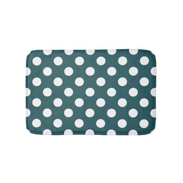 White polka dots on teal bath mat (Front)