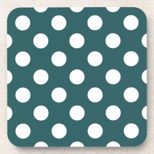White polka dots on teal coaster