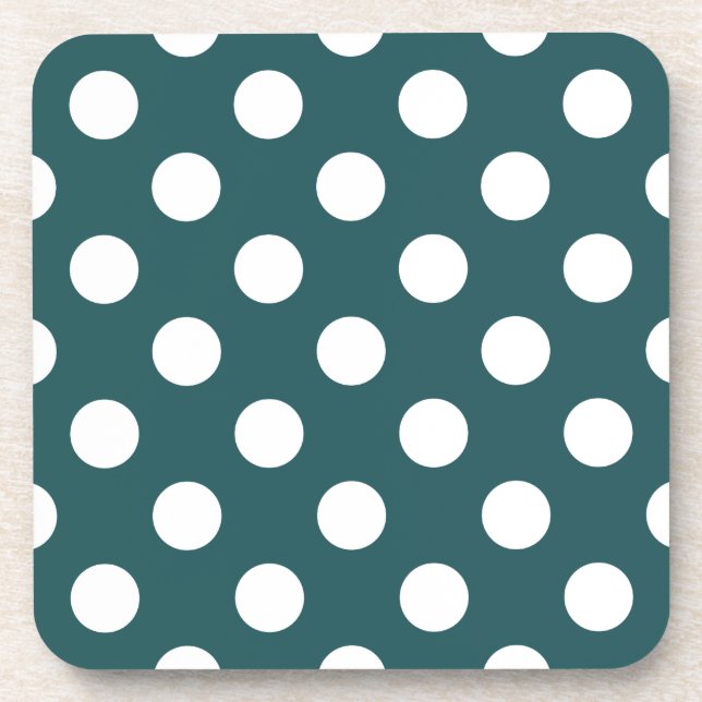 White polka dots on teal coaster (Front)