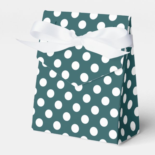 White polka dots on teal favour box (Front Side)