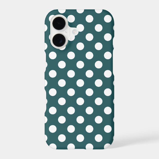 White polka dots on teal iPhone case (Back)