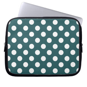 White polka dots on teal laptop sleeve