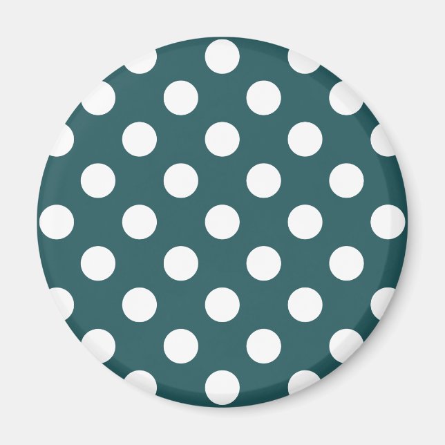 White polka dots on teal magnet (Front)