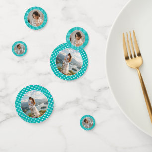 White Polka Dots on Teal – Personalised Wedding  Confetti
