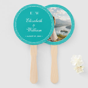 White Polka Dots on Teal – Personalised Wedding Hand Fan