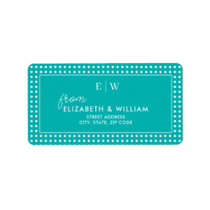 White Polka Dots on Teal – Personalised Wedding Label